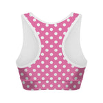 Pink And White Polka Dot Pattern Print Women's Sports Bra