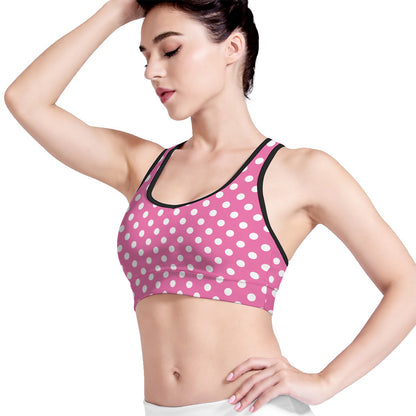 Pink And White Polka Dot Pattern Print Women's Sports Bra