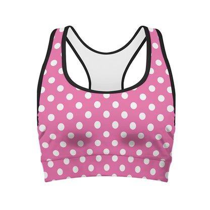 Pink And White Polka Dot Pattern Print Women's Sports Bra