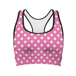 Pink And White Polka Dot Pattern Print Women's Sports Bra