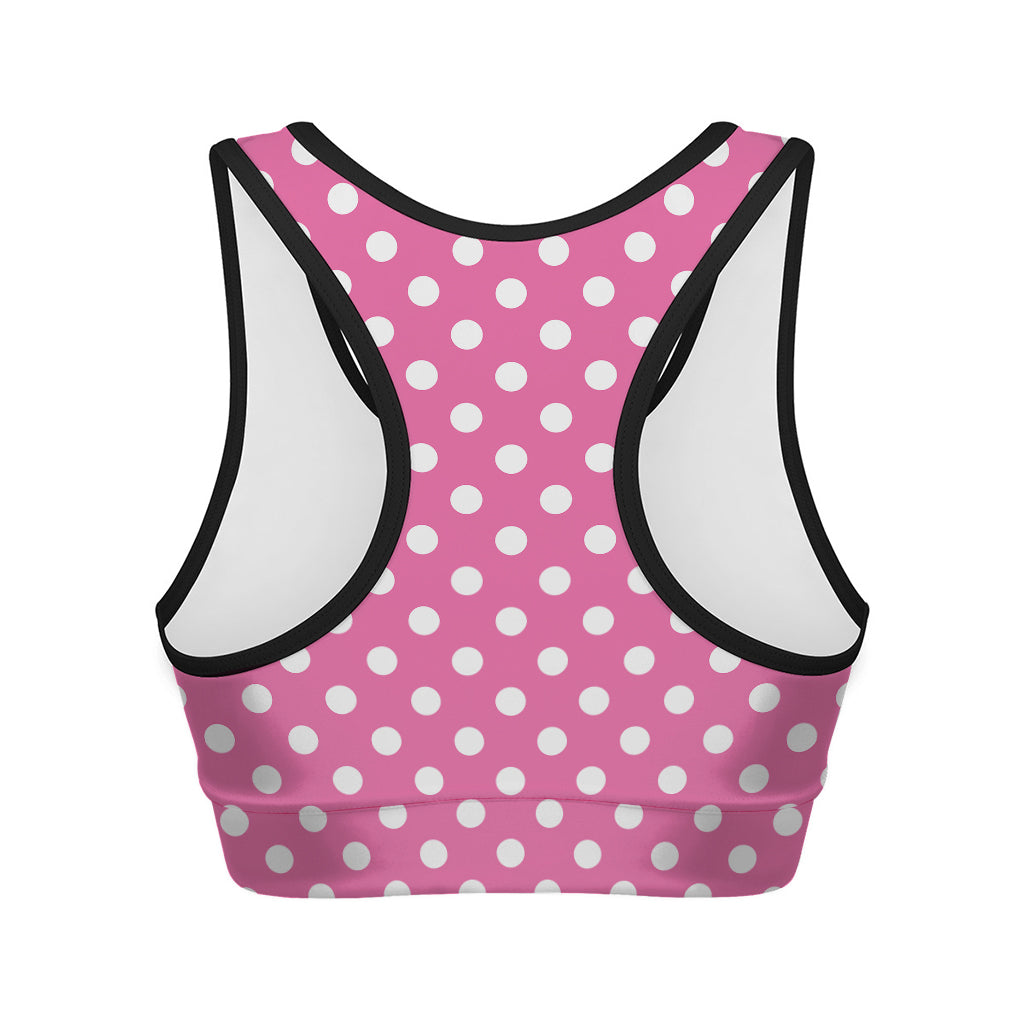 Pink And White Polka Dot Pattern Print Women's Sports Bra