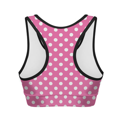 Pink And White Polka Dot Pattern Print Women's Sports Bra