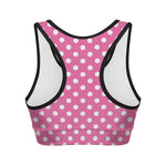 Pink And White Polka Dot Pattern Print Women's Sports Bra