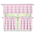 Pink And White Striped Pattern Print 3 Piece Kitchen Curtains