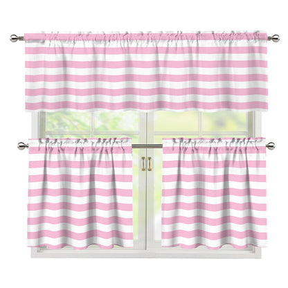 Pink And White Striped Pattern Print 3 Piece Kitchen Curtains