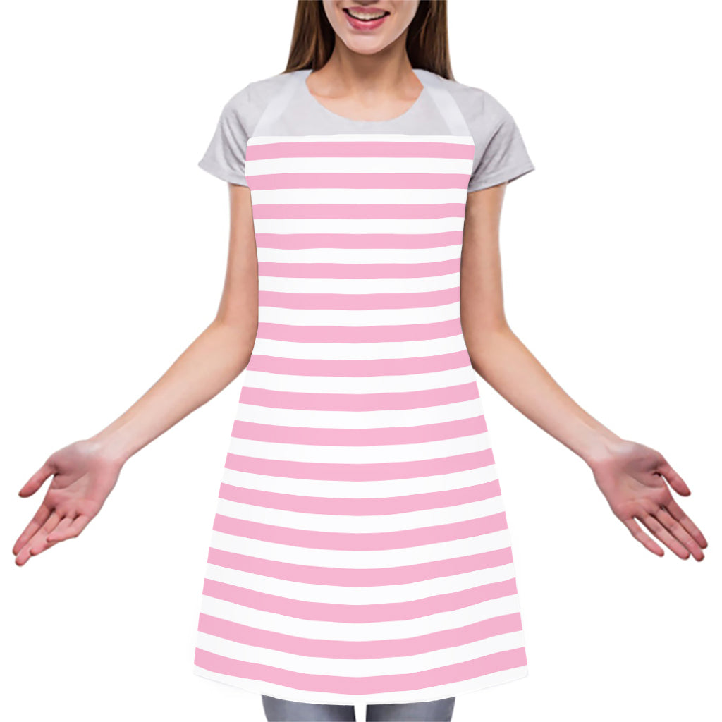 Pink And White Striped Pattern Print Adjustable Apron