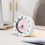 Pink And White Striped Pattern Print Alarm Clock