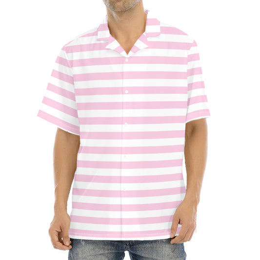 Pink And White Striped Pattern Print Aloha Shirt