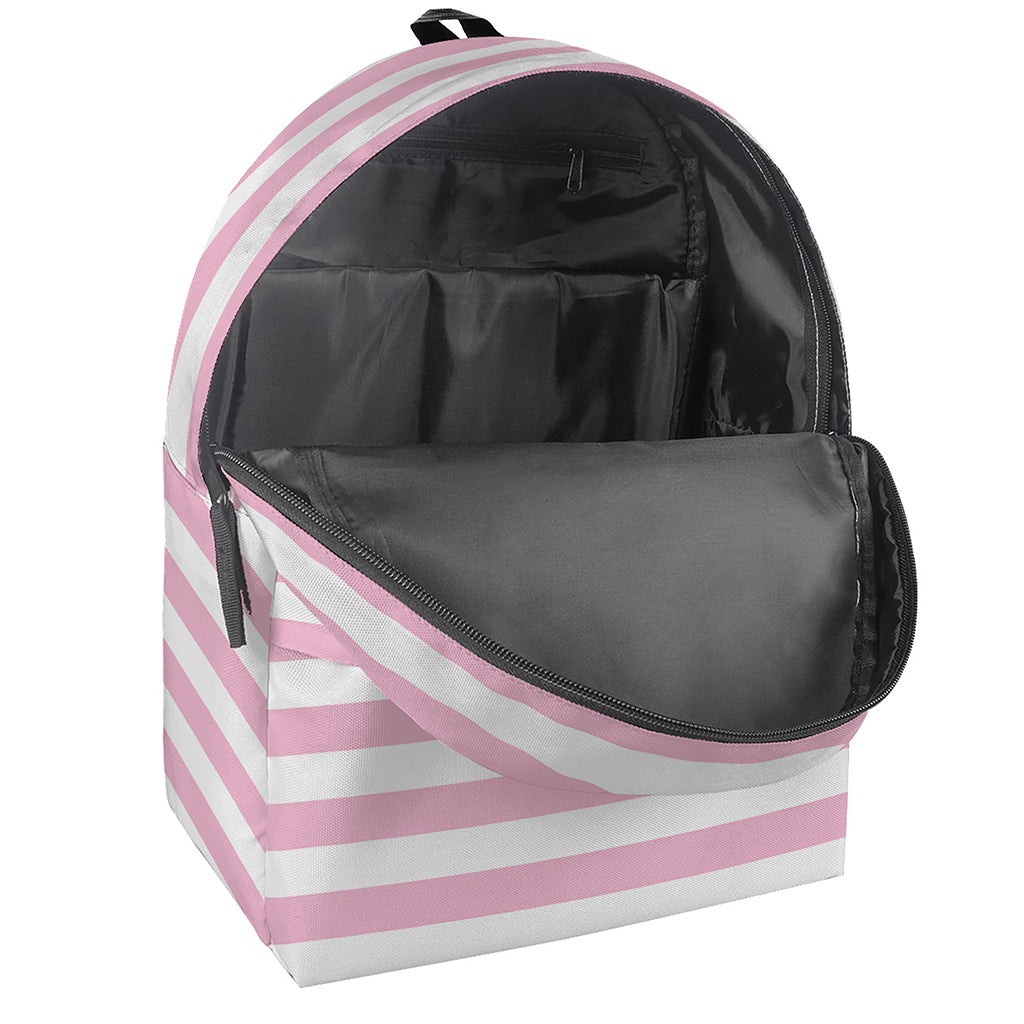 Pink And White Striped Pattern Print Backpack