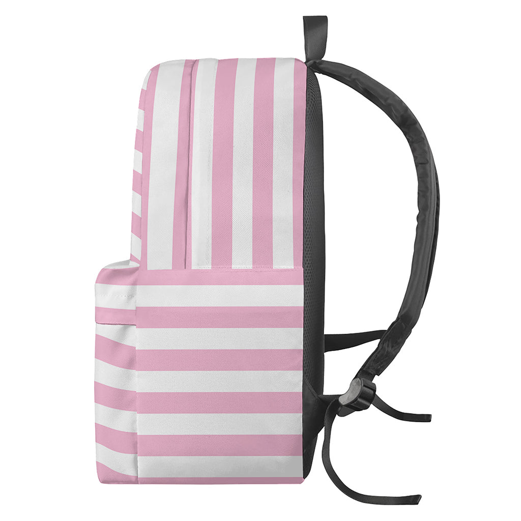 Pink And White Striped Pattern Print Backpack