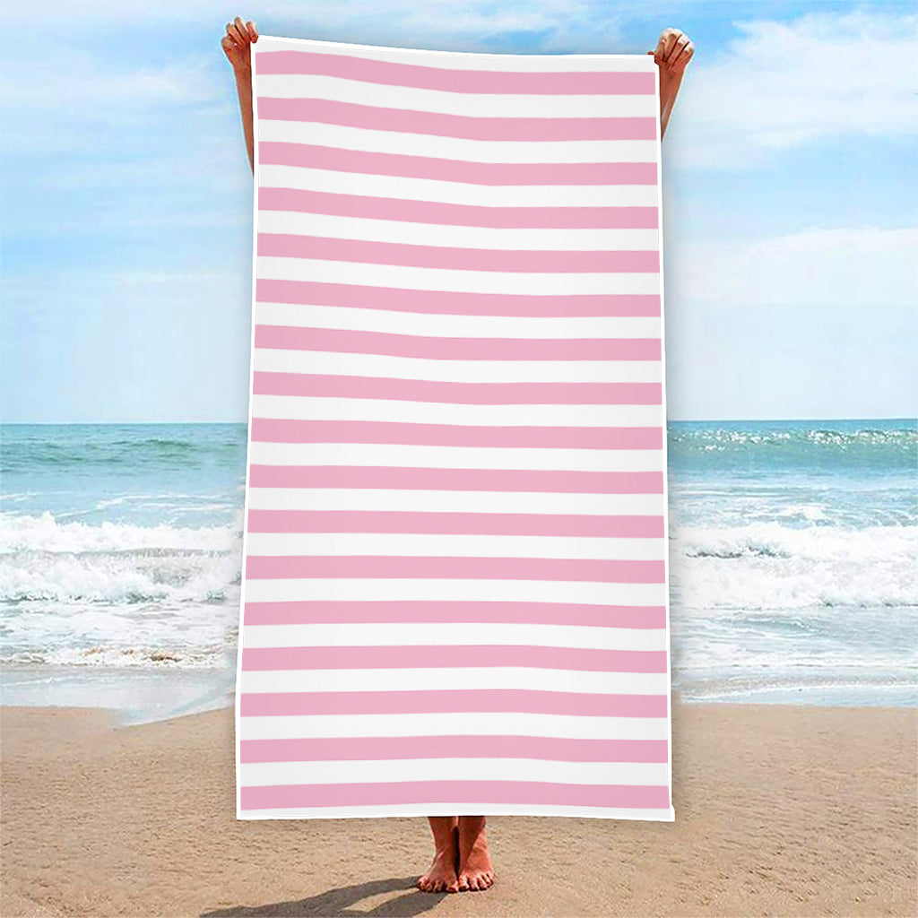 Pink And White Striped Pattern Print Beach Towel