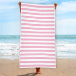 Pink And White Striped Pattern Print Beach Towel