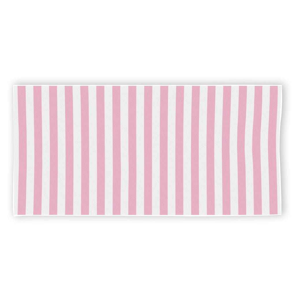 Pink And White Striped Pattern Print Beach Towel