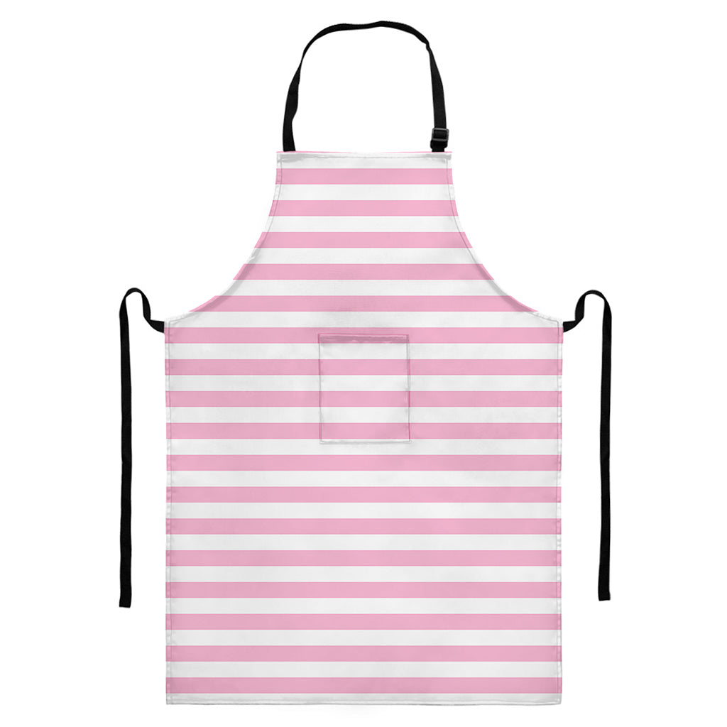 Pink And White Striped Pattern Print Bib Apron With Pocket