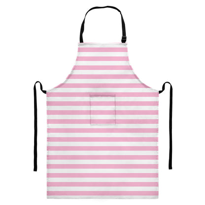 Pink And White Striped Pattern Print Bib Apron With Pocket