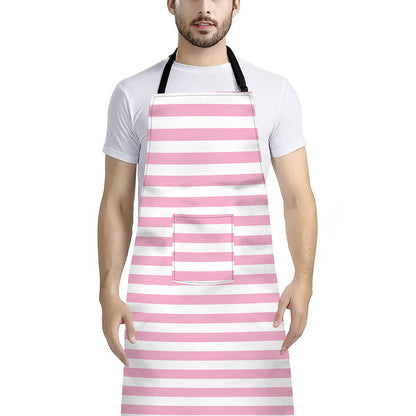 Pink And White Striped Pattern Print Bib Apron With Pocket