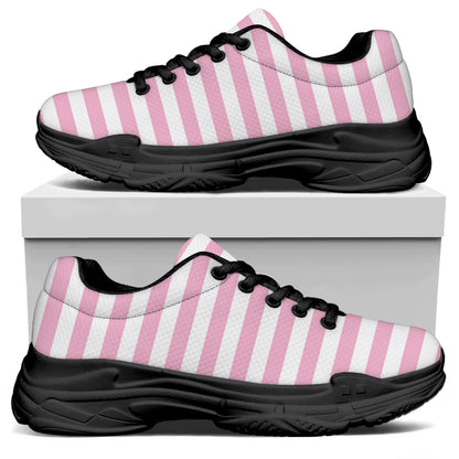 Pink And White Striped Pattern Print Black Chunky Shoes