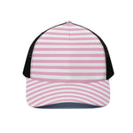 Pink And White Striped Pattern Print Black Mesh Trucker Cap