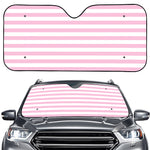 Pink And White Striped Pattern Print Car Windshield Sun Shade