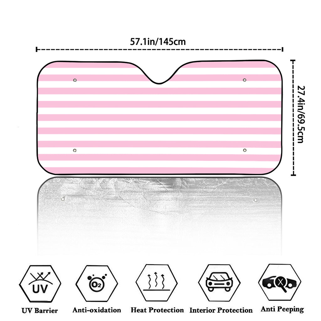 Pink And White Striped Pattern Print Car Windshield Sun Shade