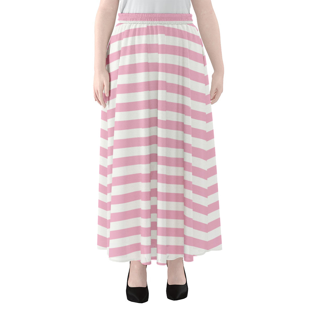 Pink And White Striped Pattern Print Chiffon Maxi Skirt
