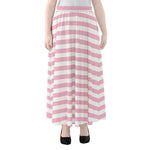 Pink And White Striped Pattern Print Chiffon Maxi Skirt