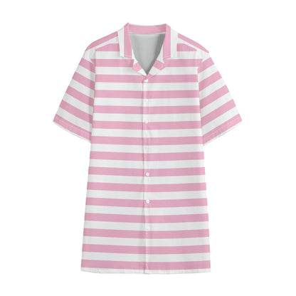 Pink And White Striped Pattern Print Cotton Hawaiian Shirt
