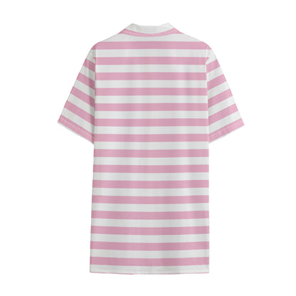 Pink And White Striped Pattern Print Cotton Hawaiian Shirt