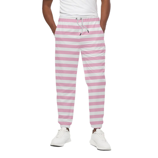 Pink And White Striped Pattern Print Cotton Pants