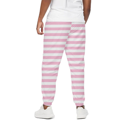 Pink And White Striped Pattern Print Cotton Pants