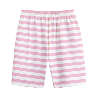 Pink And White Striped Pattern Print Cotton Shorts