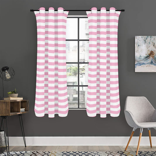 Pink And White Striped Pattern Print Curtain