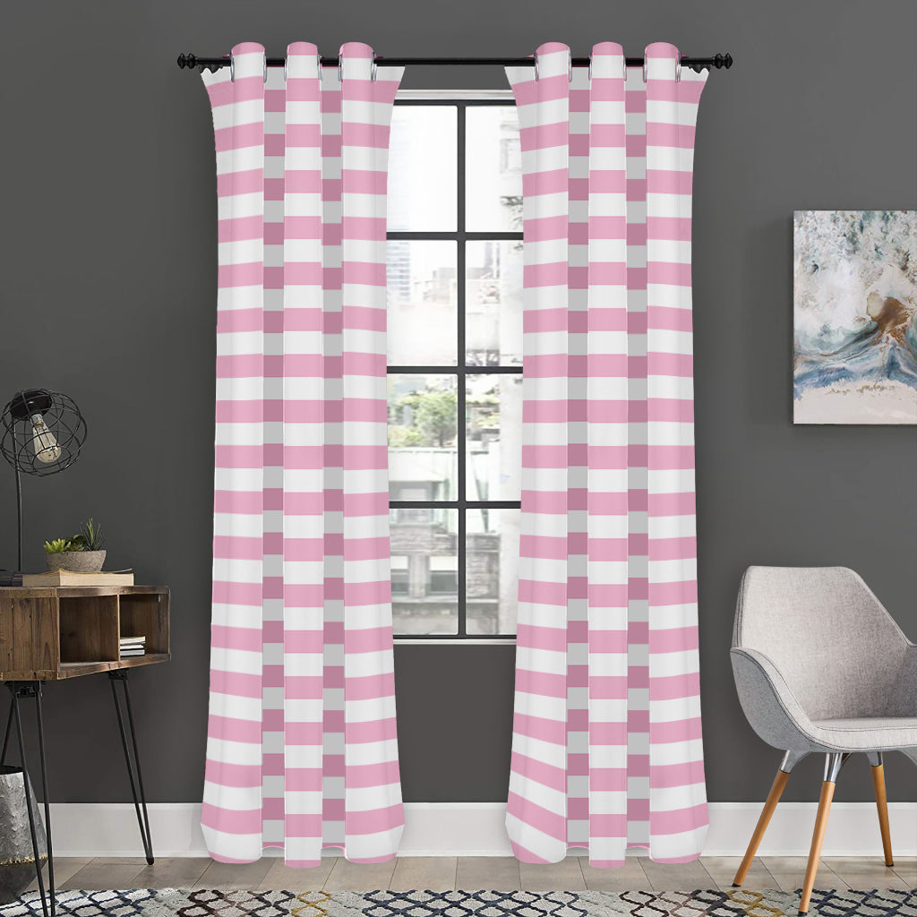 Pink And White Striped Pattern Print Curtain