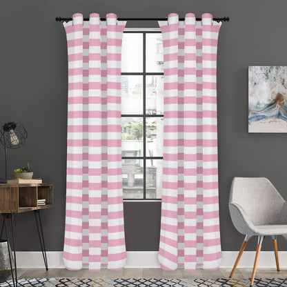 Pink And White Striped Pattern Print Curtain