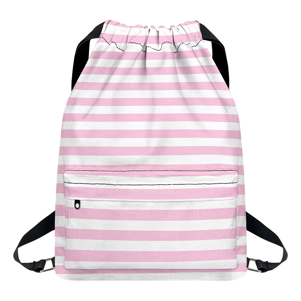 Pink And White Striped Pattern Print Drawstring Backpack