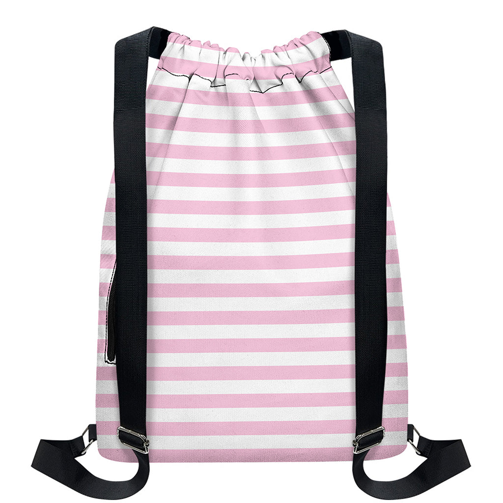 Pink And White Striped Pattern Print Drawstring Backpack