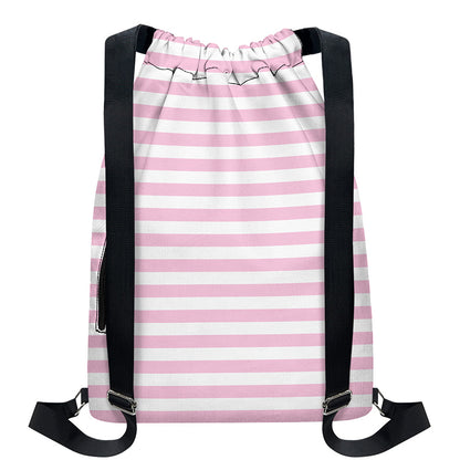 Pink And White Striped Pattern Print Drawstring Backpack