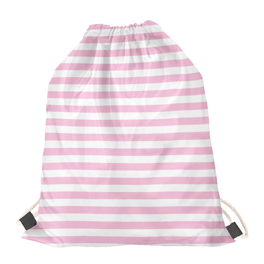 Pink And White Striped Pattern Print Drawstring Bag