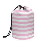 Pink And White Striped Pattern Print Drawstring Makeup Bag