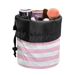 Pink And White Striped Pattern Print Drawstring Makeup Bag