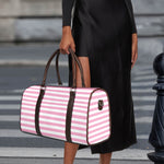 Pink And White Striped Pattern Print Duffle Bag