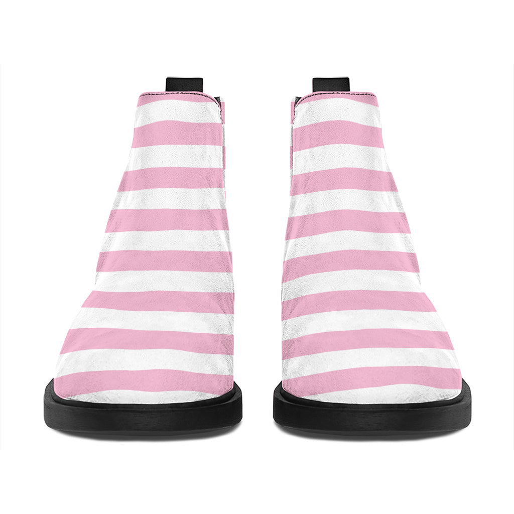 Pink And White Striped Pattern Print Flat Ankle Boots