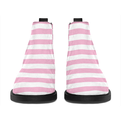 Pink And White Striped Pattern Print Flat Ankle Boots