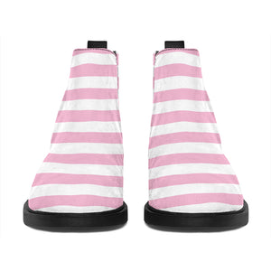 Pink And White Striped Pattern Print Flat Ankle Boots