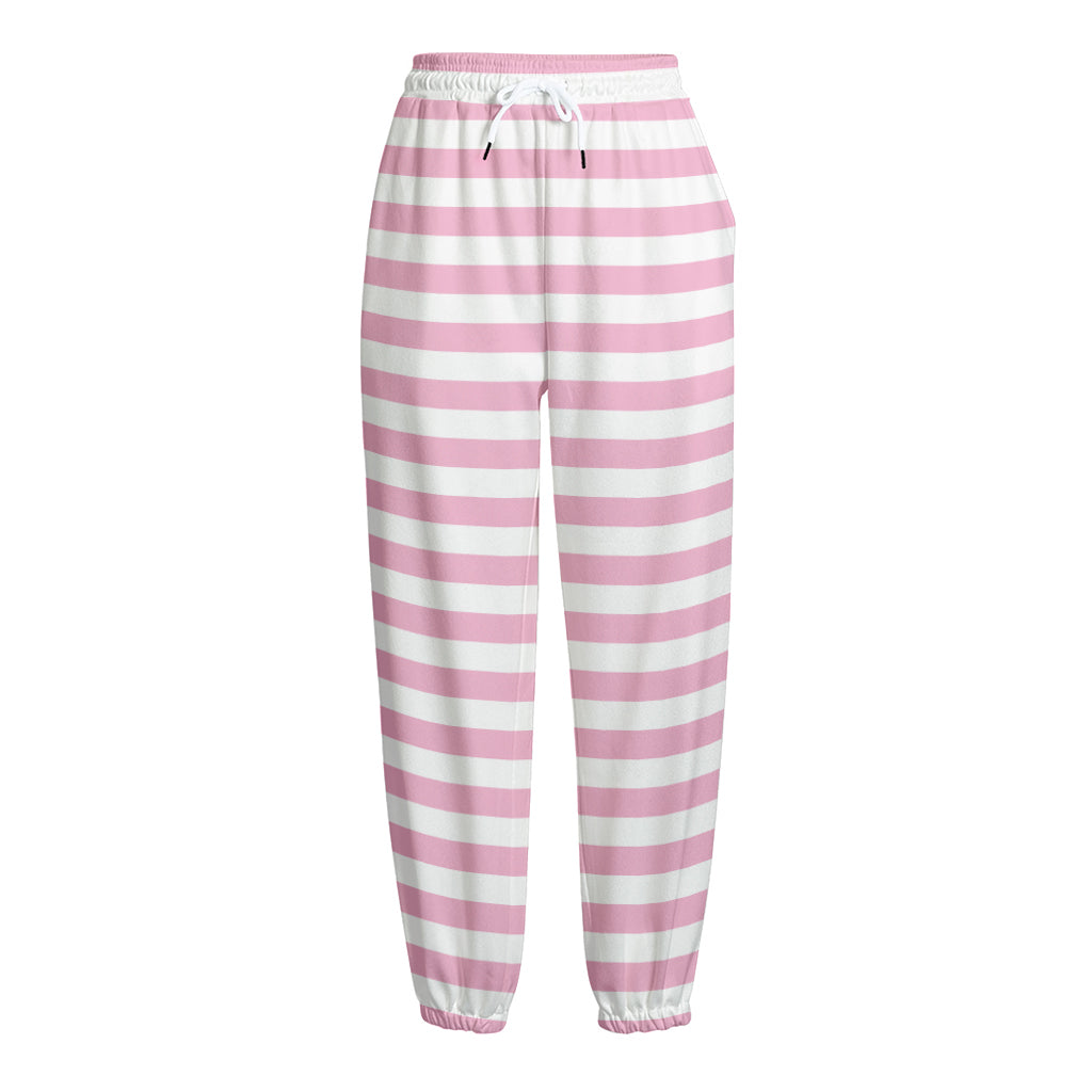 Pink And White Striped Pattern Print Fleece Lined Knit Pants