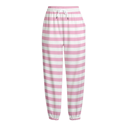 Pink And White Striped Pattern Print Fleece Lined Knit Pants