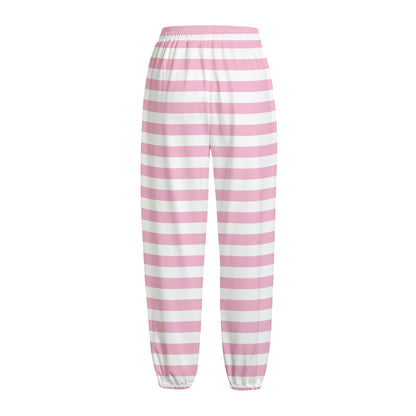Pink And White Striped Pattern Print Fleece Lined Knit Pants