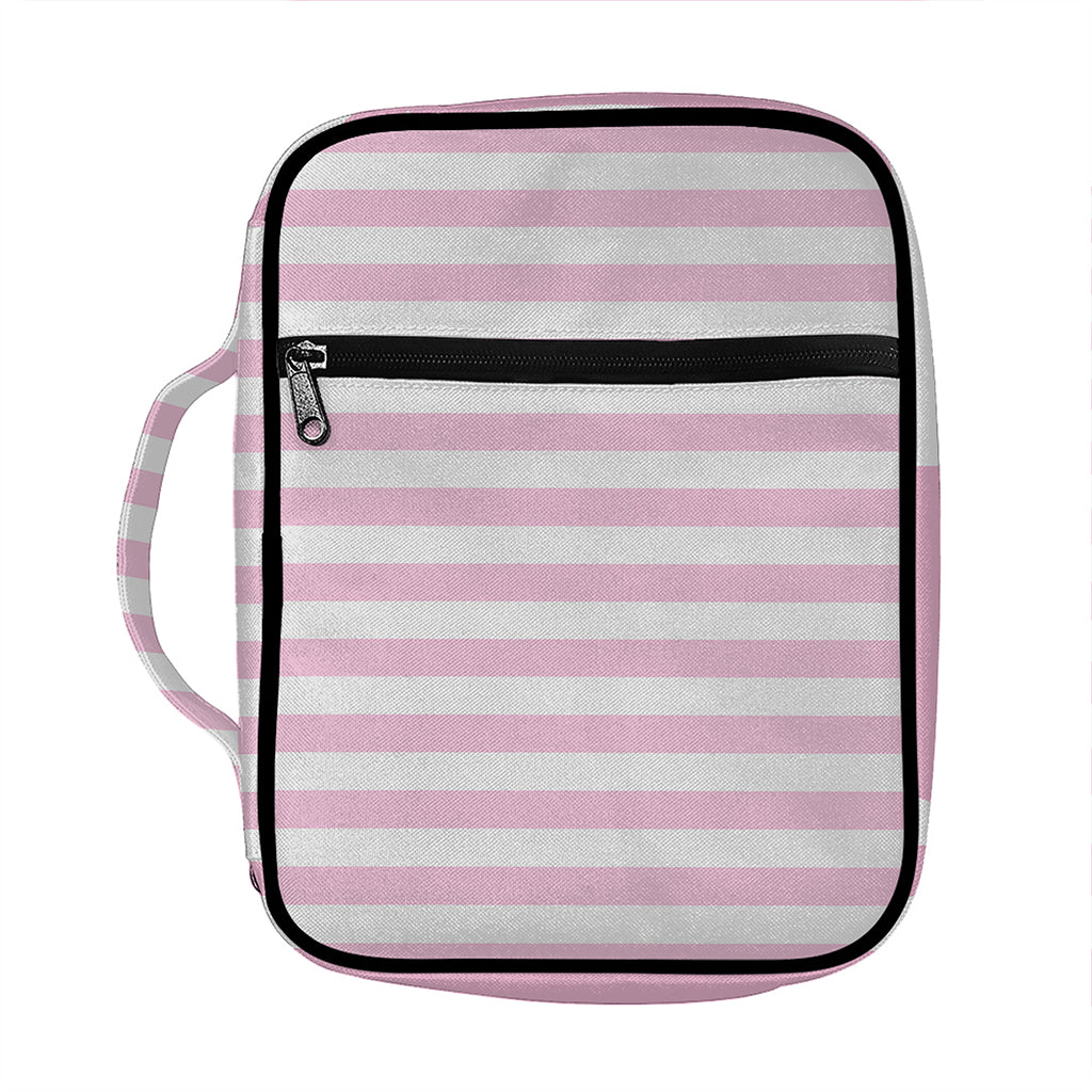 Pink And White Striped Pattern Print Front Pocket Bible Bag