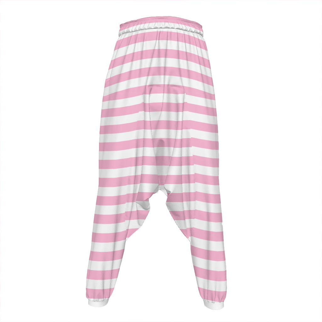 Pink And White Striped Pattern Print Hammer Pants