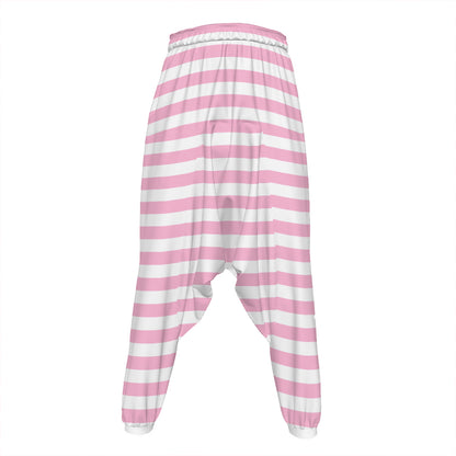 Pink And White Striped Pattern Print Hammer Pants